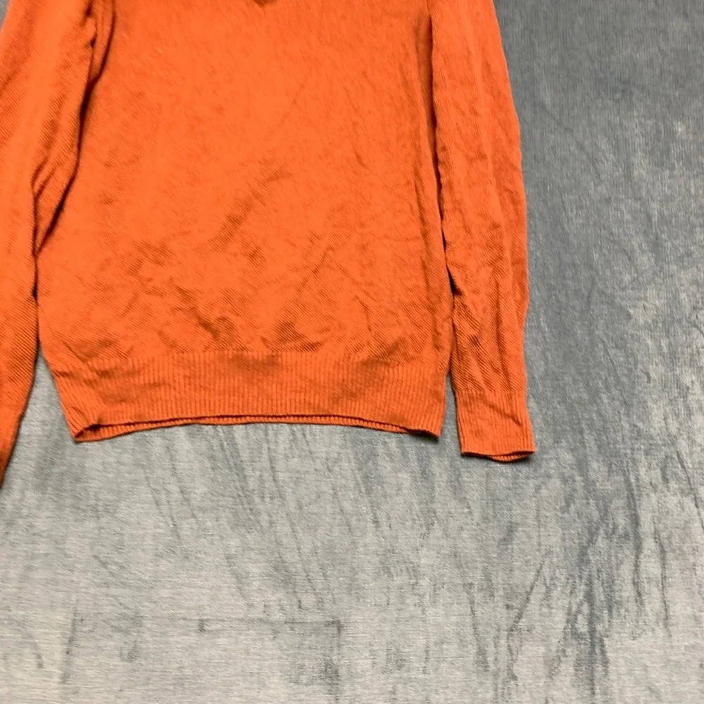Club Room Sweater Mens Large Orange Cotton Ribbed Hem Quarter Zip Mock Neck